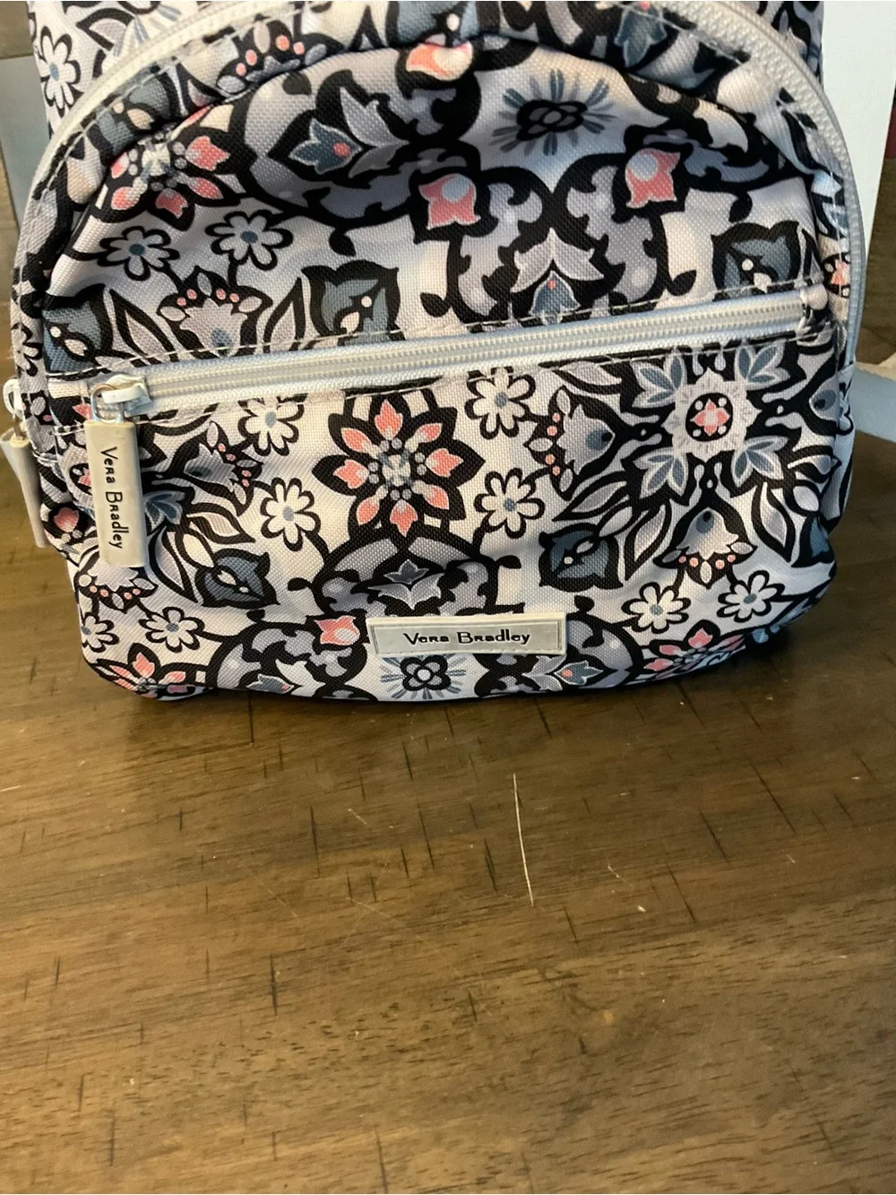 Vera Bradley Compact Backpack Lighten Up Grey Purple Mimosa Medallion Floral